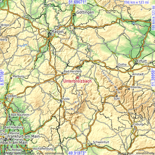 Topographic map of Unterbreizbach