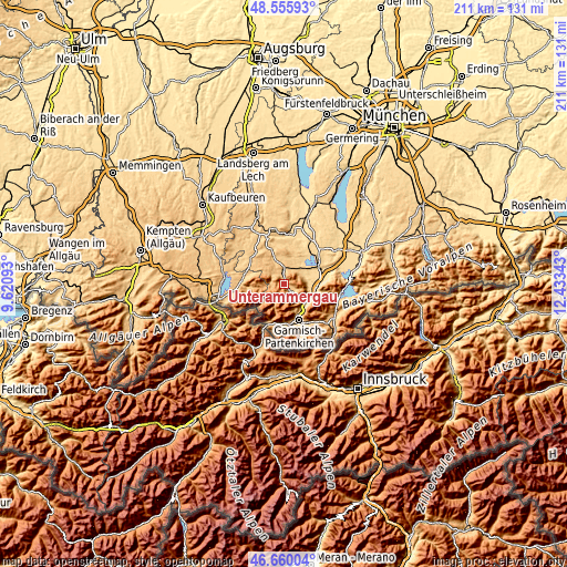 Topographic map of Unterammergau