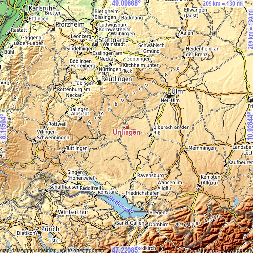 Topographic map of Unlingen