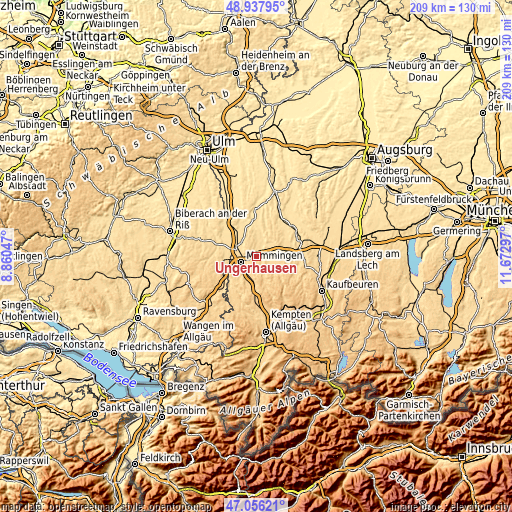 Topographic map of Ungerhausen