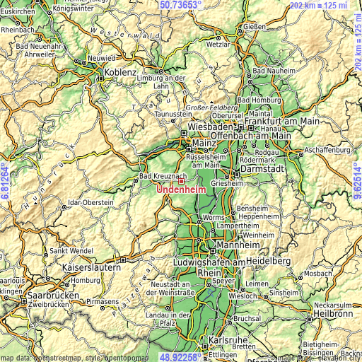 Topographic map of Undenheim