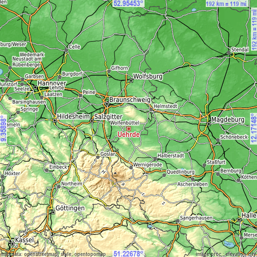 Topographic map of Uehrde
