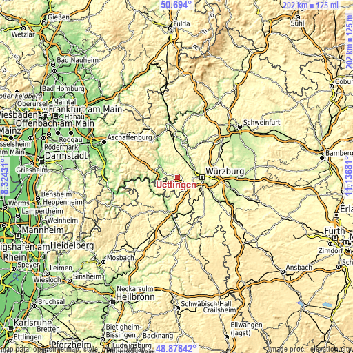 Topographic map of Uettingen