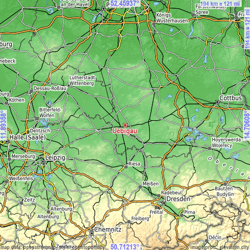 Topographic map of Uebigau