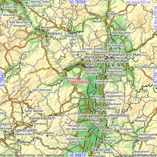 Topographic map of Udenheim