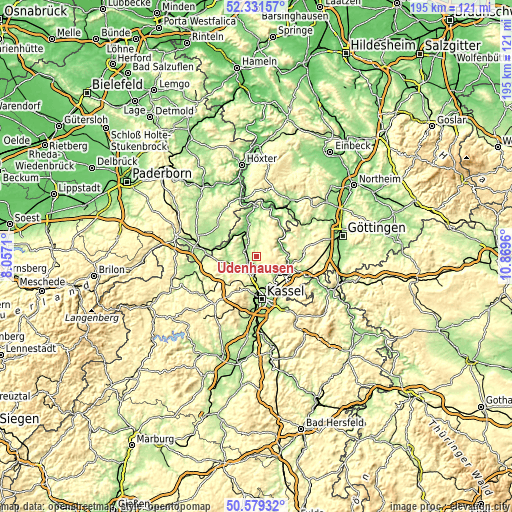 Topographic map of Udenhausen