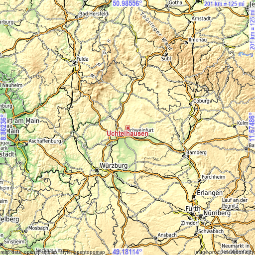 Topographic map of Üchtelhausen