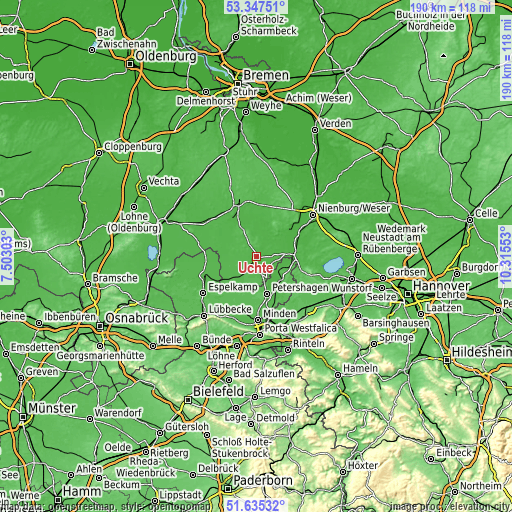 Topographic map of Uchte