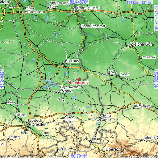 Topographic map of Tschernitz