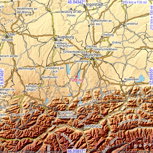 Topographic map of Tutzing