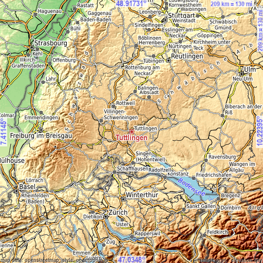 Topographic map of Tuttlingen