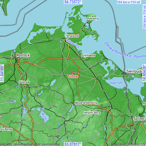 Topographic map of Tutow