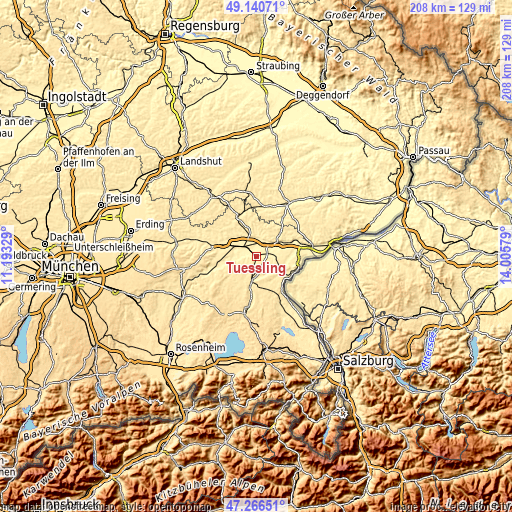 Topographic map of Tüßling