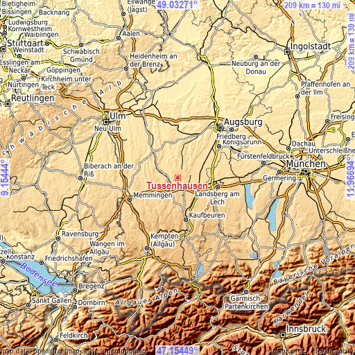 Topographic map of Tussenhausen