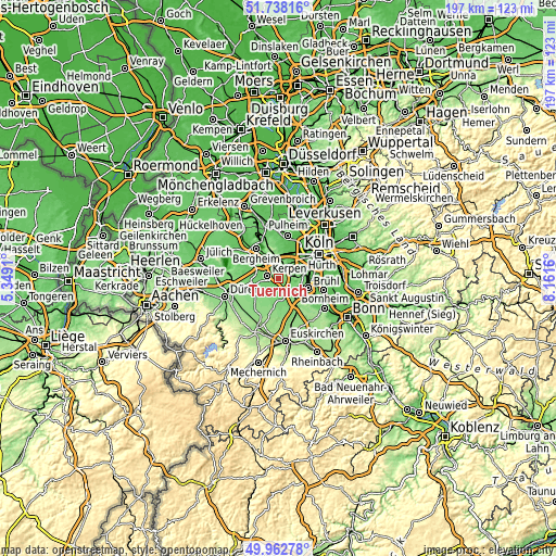 Topographic map of Türnich