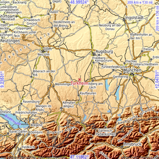 Topographic map of Türkheim