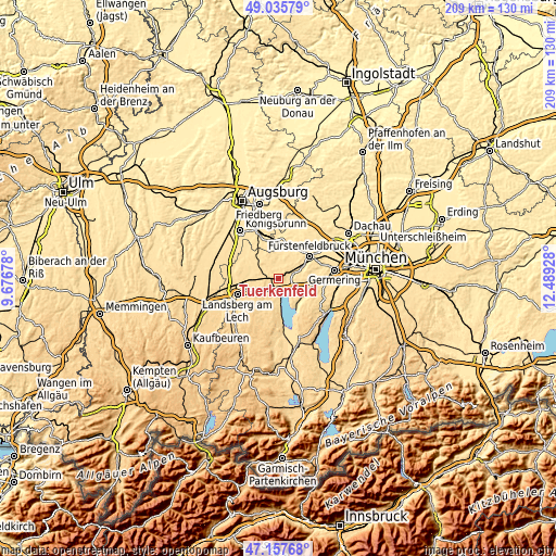 Topographic map of Türkenfeld