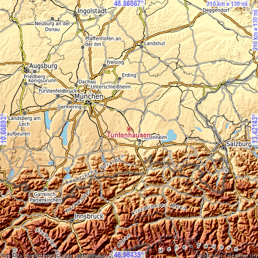 Topographic map of Tuntenhausen