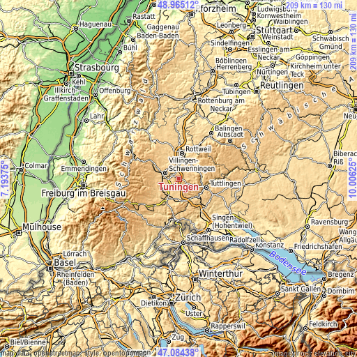 Topographic map of Tuningen