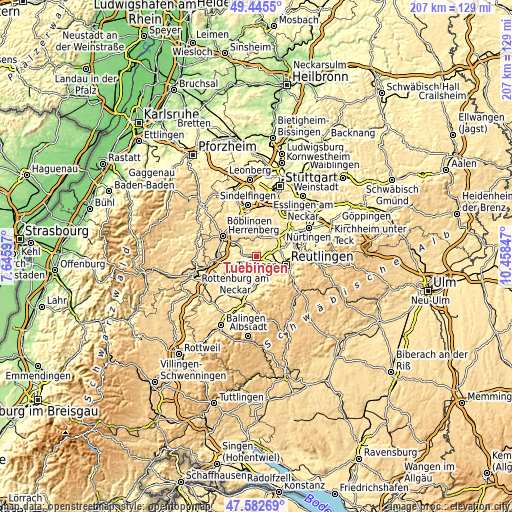 Topographic map of Tübingen