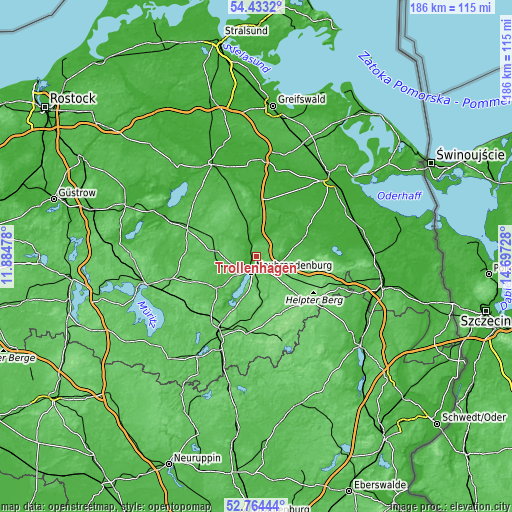 Topographic map of Trollenhagen