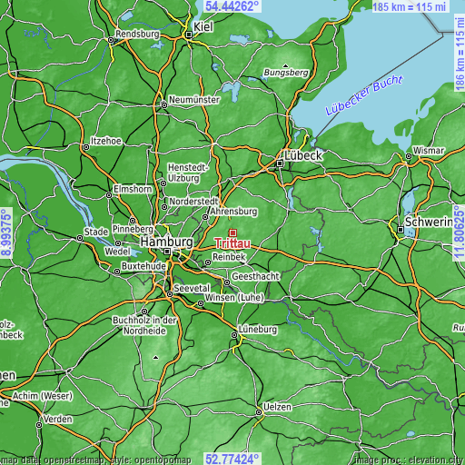 Topographic map of Trittau