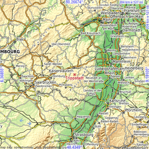 Topographic map of Trippstadt