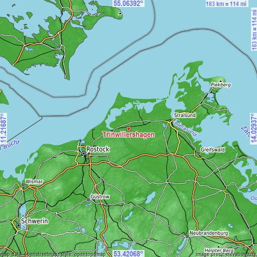 Topographic map of Trinwillershagen