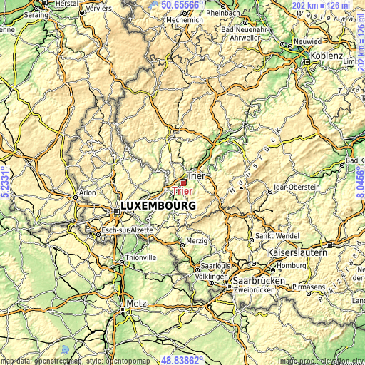 Topographic map of Trier