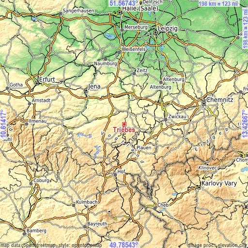 Topographic map of Triebes
