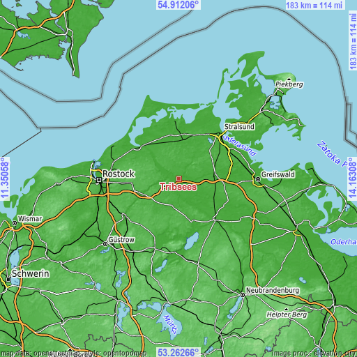 Topographic map of Tribsees