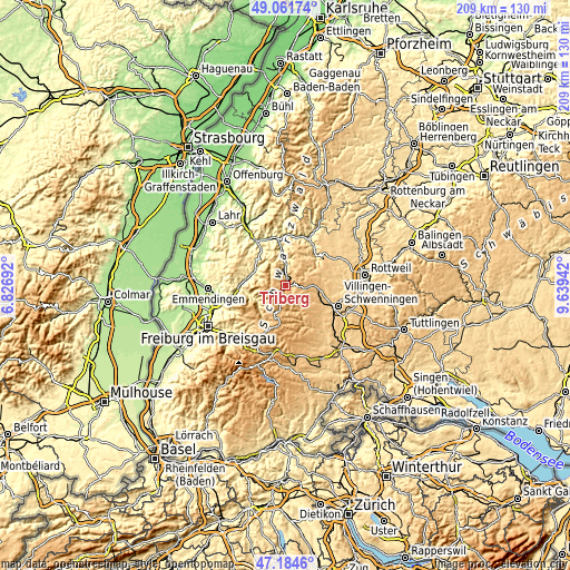 Topographic map of Triberg