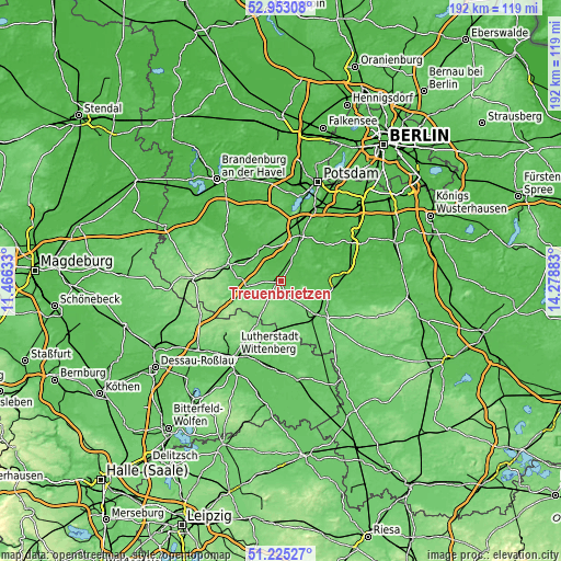 Topographic map of Treuenbrietzen