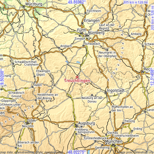 Topographic map of Treuchtlingen