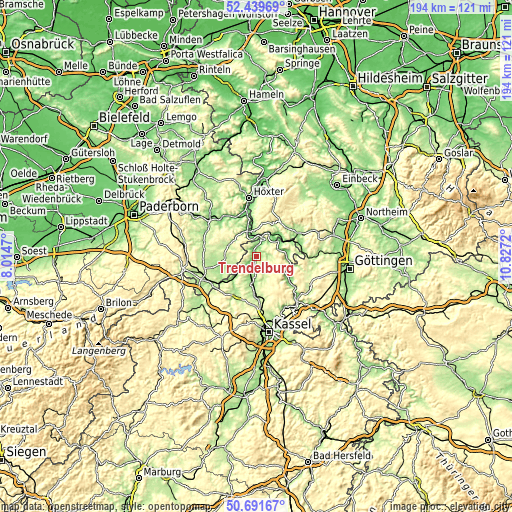 Topographic map of Trendelburg