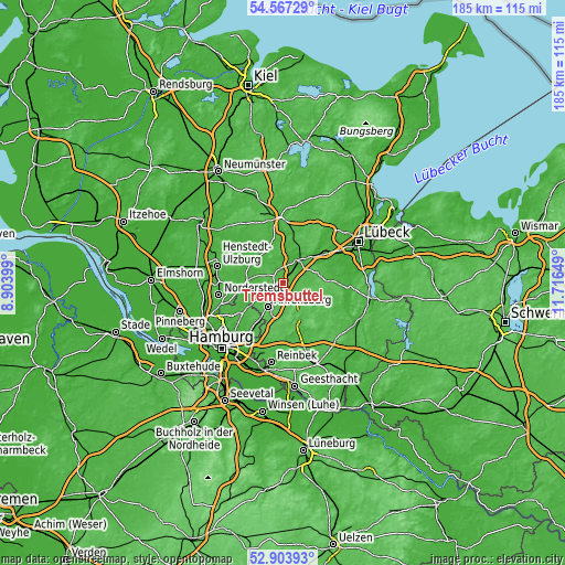 Topographic map of Tremsbüttel