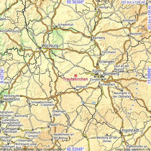 Topographic map of Trautskirchen