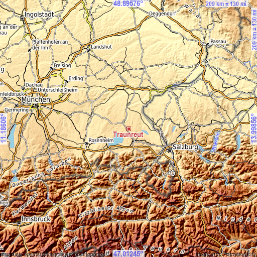 Topographic map of Traunreut