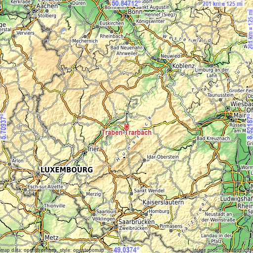 Topographic map of Traben-Trarbach