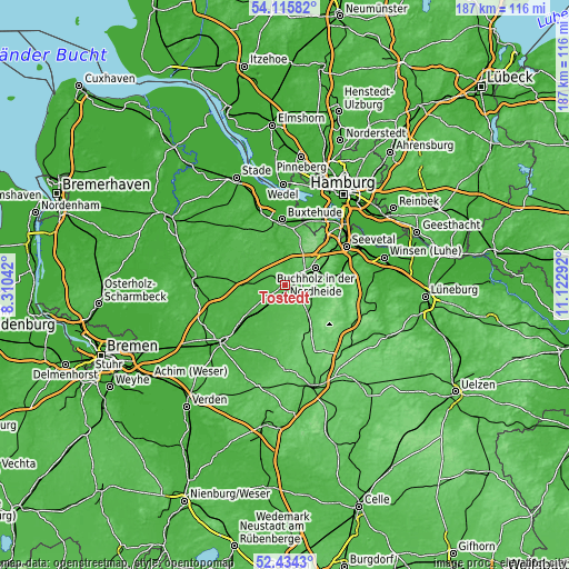 Topographic map of Tostedt