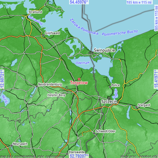 Topographic map of Torgelow