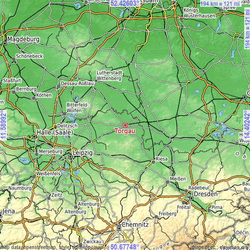 Topographic map of Torgau