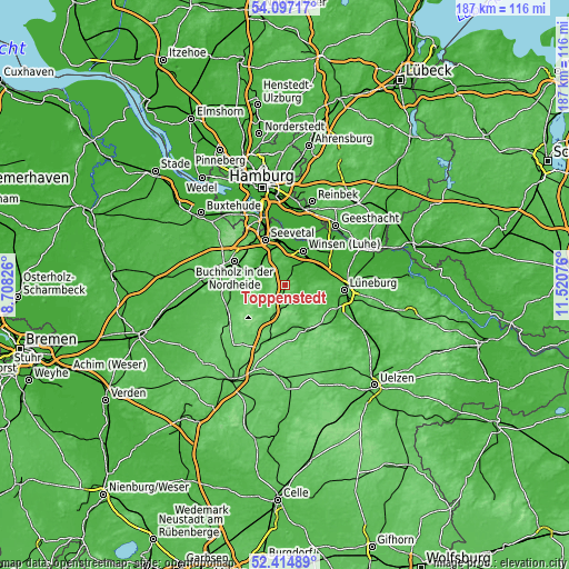 Topographic map of Toppenstedt