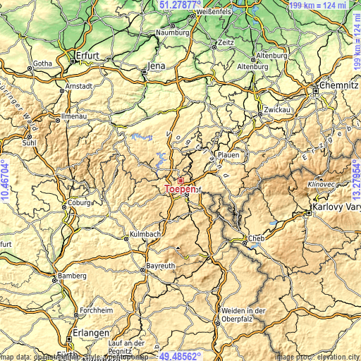 Topographic map of Töpen
