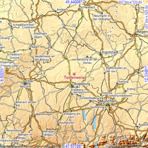 Topographic map of Todtenweis