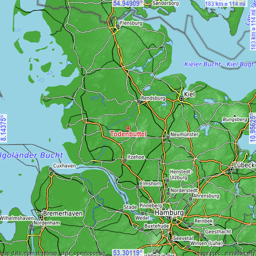 Topographic map of Todenbüttel