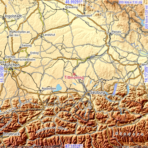 Topographic map of Tittmoning