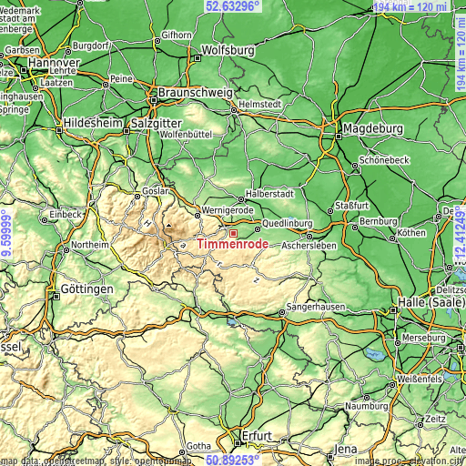 Topographic map of Timmenrode