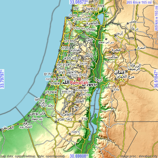 Topographic map of Ramallah