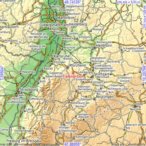 Topographic map of Tiefenbronn